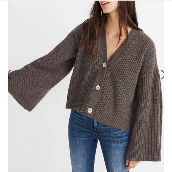 Madewell Sweaters - Madewell Wide-Sleeve Crop Cardigan Sweater Brown Size Medium